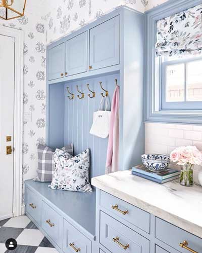 new hope gray mudroom cabinets- light blue painted cabinets by caitlin wilson design: paint color= benjamin moore new hope gray
